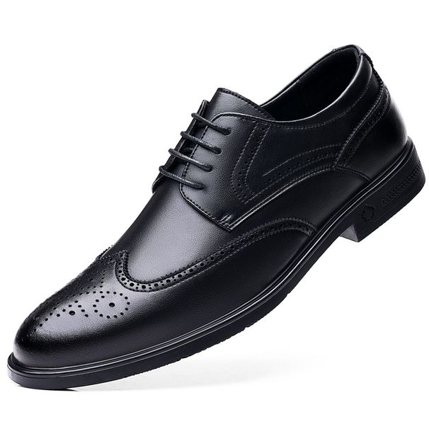 Euro Step Spring British Brogue Carved Korean Style Trendy Pointed Thick Sole Wedding Men's Business Formal Leather Shoes_vogvips.com