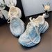 Women's Fashion Sneakers With Rhinestone Straps, Breathable Mesh & Platform Sole For Summer Casual Wear High Value Lace Mesh Women's Shoes_vogvips.com
