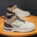 Men's Winter Boots With Fleece Lining, Thick Rubber Sole Work Boots, Low-Cut Martin Boots Casual Wear Labor Protection Men's Leather Men's Work Boots_vogvips.com