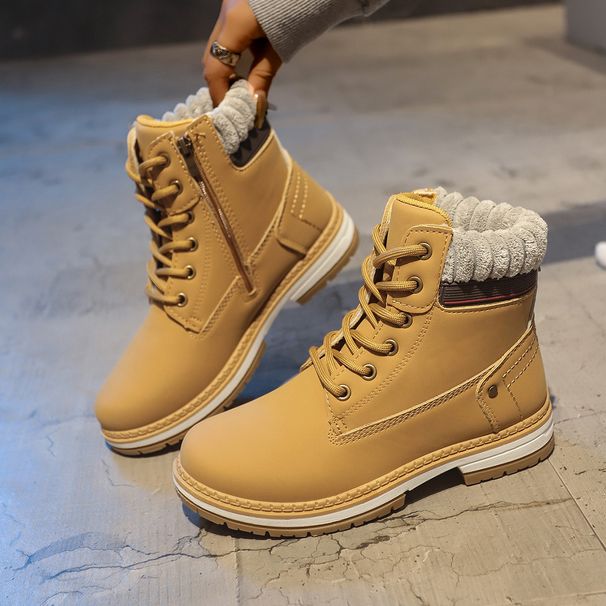 Women's Plus Size Ankle Boots With Side Zipper - Comfortable Low Heel Martin Boots In Black & Yellow (Sizes 36-42)_vogvips.com