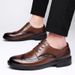 Euro Step British Style Round Brogue Carved Korean Version Trendy Business Casual Leather Large Toe Heightening Thick Sole Men's_vogvips.com