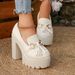Petite Women's High Heeled Shoes Tassel And Metal Embellishment Chunky Heel Plus Size Professional Style_vogvips.com