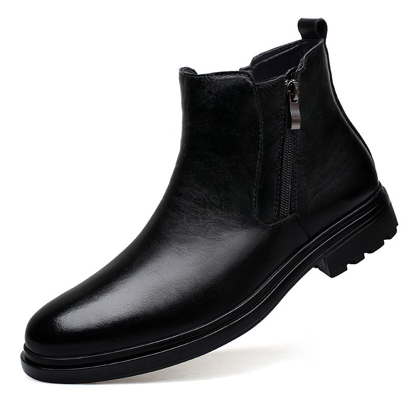Men's Polished Retro Casual Men's Leather Boots Side Zipper Cotton Boots Breathable Martin Boots Low Heel Leather Boots Men's Shoes_vogvips.com