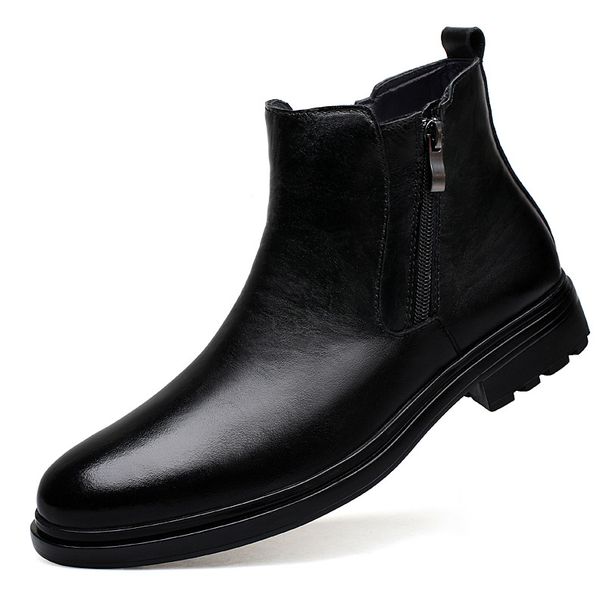 Men's Polished Retro Casual Men's Leather Boots Side Zipper Cotton Boots Breathable Martin Boots Low Heel Leather Boots Men's Shoes_vogvips.com