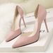 8915-3 Korean Style Fashion Simple Thin High Heel Suede Slimming Shallow Mouth Pointed Toe Side Sexy Hollow Women's_vogvips.com
