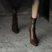 Internet Celebrity Slim Pointed Toe High Short Women 2025 Autumn Winter Single Ins Sexy Chunky Heel Stretch Boots_vogvips.com