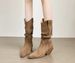 V-Neck Pointed Toe Slouch Chunky Heel Mid-Calf 2025 New Autumn Winter Western Cowboy Short Boots For Women_vogvips.com