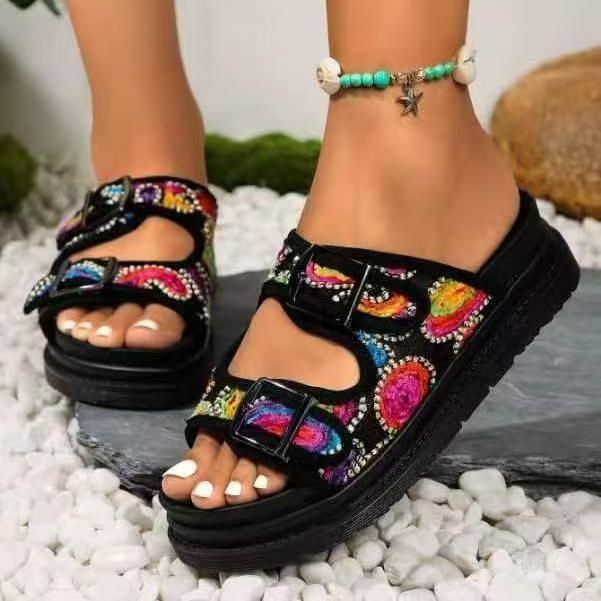 Women's Shoes Large Size Slippers For Women All Match Thick Bottom Double Buckle Solid Color Casual Sandals_vogvips.com