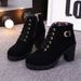 Mid-Heel Single With Belt Buckle For Women 2024 Autumn Thick Heel Short Round Toe Martin Lace-Up Ankle Riding Boots_vogvips.com