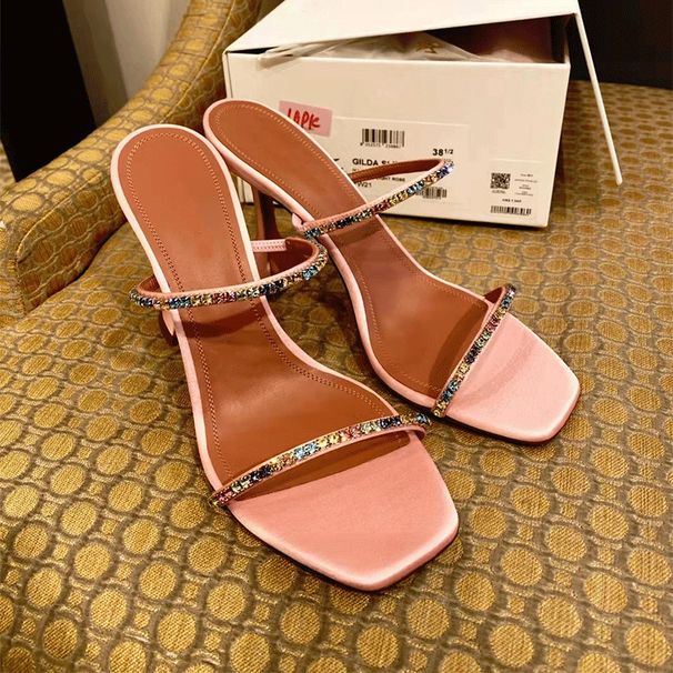 2026 Summer New Square Open Toe Rhinestone Strap High Heel Sandals For Women With Backless Design Niche Fashion Shoes_vogvips.com