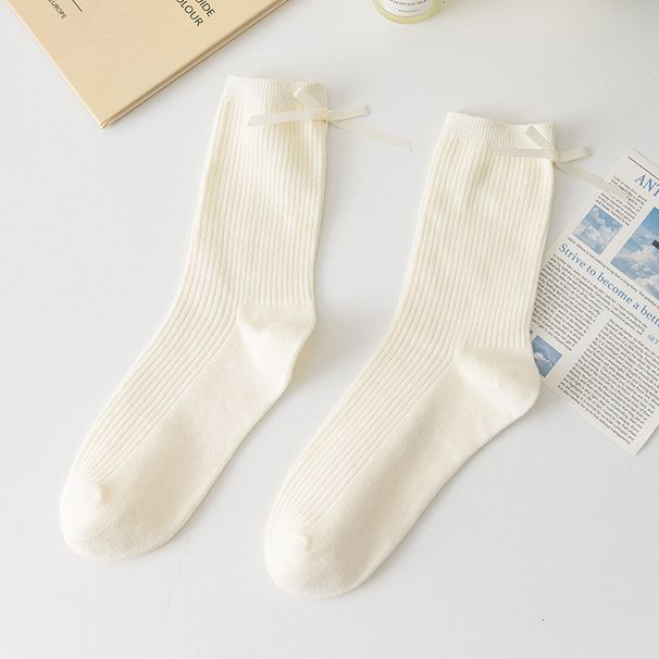 Women's & Men's Cotton Crew Socks With Bow Detail - Soft Breathable Casual Socks For Spring Summer Fall Winter - Solid Color Stackable Socks_vogvips.com