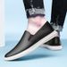 Men's Round Head Two-layer Cowhide Casual Men's Board Shoes Sleeve Breathable Lat Heel Board Shoes Shallow Mouth Men's Shoes_vogvips.com