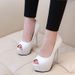 Sexy Nightclub PU Peep Toe Super High Heels 14CM Stiletto Waterproof Platform Shallow Mouth Pumps Black Slimming_vogvips.com
