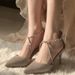 BVJC Summer New Rhinestone Cross Strap Peep-Toe Sandals For Women Pointed Toe Stiletto Fashion Design Niche High H_vogvips.com