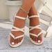 Cross-border New Plus Size Women's Shoes Toe Clip Roman One-strap Flat Cross Strap Beach Sandals Independent Station_vogvips.com
