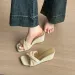 Brown Casual White Wedge Heel Vacation Sandals Open Toe Slip On Shoes For Women Woven Versatile Square Toed Retro Style_vogvips.com