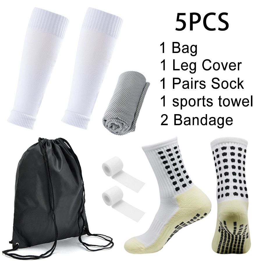 5pcs/set Sports Equipment Football Socks Non Slip Sports Socks Cold Towel Socks Knee Pads Bandages Outdoor Sports Backpack_vogvips.com