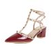 528-2 Rivet High Heels Large Size Pointed Women Spring Summer New Roman Sandals Elegant Closed Toe Single Shoes_vogvips.com