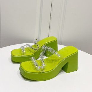 Fashion High-heeled Rhinestones Transparent Line With Slippers Women Large Size Waterproof Platform Platform Sandals Women_vogvips.com