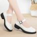 Spring New JK Women's Leather With Round Toe, Chunky Heel, Patent Single Strap Buckle, Leather, Soft Sole, Student Shoes_vogvips.com