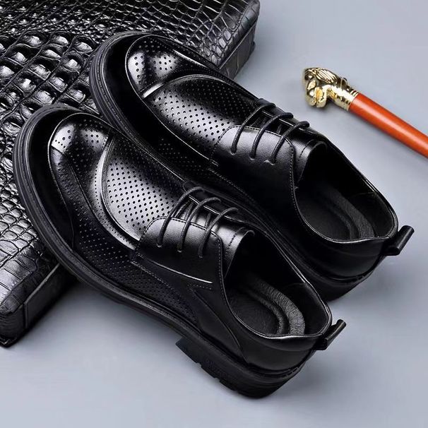 2026 Summer New Hollow Shoes For Men, Business Formal Versatile Casual Breathable Genuine Leather Perforated Men's_vogvips.com