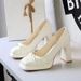 9989 European And American Style Waterproof Platform Bow Super High Thick Heels Women's Square Toe Elegant Shallow Mouth_vogvips.com