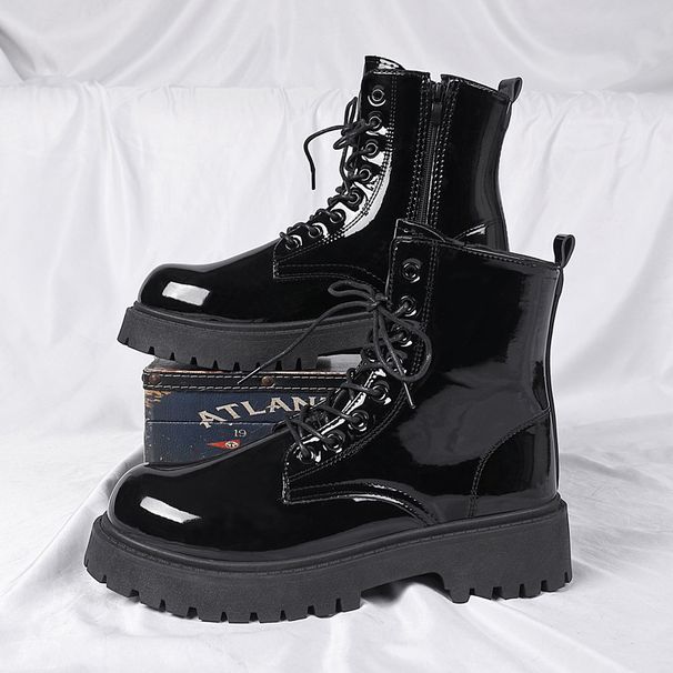 European Warm Series Men's Martin High Top British Style Motorcycle Long Workwear Boots Summer Height Increasing Thick Sole Mid-Top Leather_vogvips.com