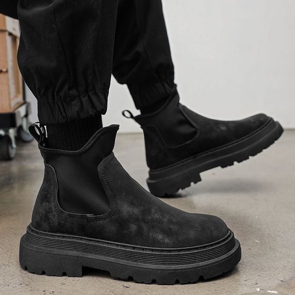 European Warm Series Men's Shoes Spring New Non-Slip Wear-Resistant Short High Top Height Increasing Versatile Black Work Martin_vogvips.com