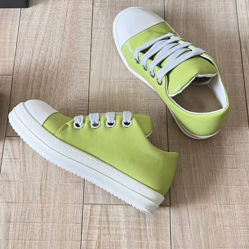 Version RO Fat Ding Bread Coarse Lace Round Head Women's Sports Board Shoes Genuine Leather 2025 New High Street Trendy_vogvips.com