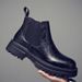 Martin Boots Men's High-top Leather Shoes Wind Thick-soled Heightened Velvet Black Locomotive Boys Soft Leather Medium-top Boots_vogvips.com