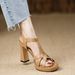 Handmade Women's Shoes, New Summer Style, Square-toed Platform Sandals With Thick High Heels, Full Leather In Apricot_vogvips.com