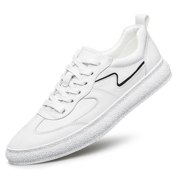 Men's Casual Lace-up Board Shoes Transparent First-layer Cowhide Shoes Shallow Mouth Round Head Flat Bottom White_vogvips.com