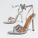Women's Pointy Butterfly Decorated With Crossed One-line Ankle Strap Stiletto Sandals With Silver Heels_vogvips.com