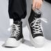 Men's Platform High Top Canvas Sneakers Side Zipper Casual Skate Shoes Breathable Lace Up Fashion Street Ankle Boots In Black White_vogvips.com
