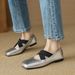 Weiwei Lady 8929-3 Silver Women's Ballet Flats, Retro Cross-Strap Square-Toe Single Shoes With Soft Soles_vogvips.com