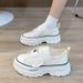 Mesh For Women With Mesh Surface, One Foot On Summer New Thick Soled Sports Versatile Black Breathable White Dad_vogvips.com