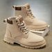 1-Pair MAINALUN Men's & Women's Heavy-Duty All-Terrain High-Top - PU/Fabric Upper, Beige/Tan Lace-Up Ankle/Boot Boots_vogvips.com