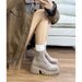 Gravity Shoe Factory High Heels Round Head Short For Women 2025 Autumn/Winter Fashion Stretch Martin Thick Bottom Coarse_vogvips.com