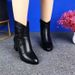 Women's Short 2024 Autumn Winter New Korean Style Embossed Double-Breasted Martin Pointed Toe Side Zipper Boots_vogvips.com