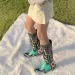 Winter Blue Western Cowboy Women Shoes Thick Heels Pointed Toe Embroidered Mid Calf Boots Fashion Cowgirl Booties 240921_vogvips.com