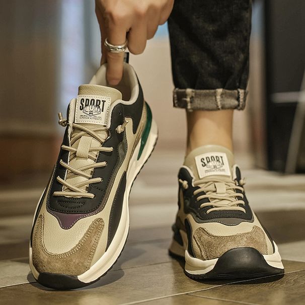 Men's Retro Casual Running Shoes - Lightweight Breathable Sneakers For Walking, Jogging & Daily Wear (Q2208 Beige/Grey)_vogvips.com