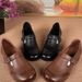 Middle-aged Elderly Mom Comfortable Non-tiring Feet Soft Bottom Leather Retro Thick Heel Women's Single Shoes Spring And_vogvips.com