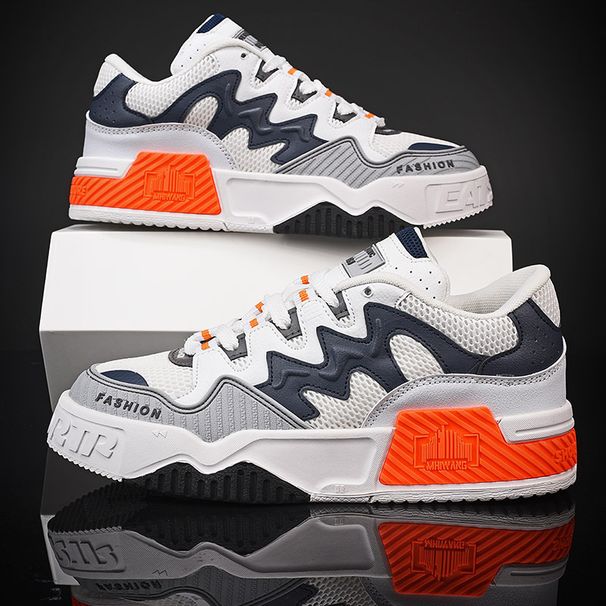 New Men's Low Top Mesh Breathable Fashion Week White Color Blocked Trendy Skateboarding Casual Shoes_vogvips.com