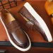 Mens Brown Leather Penny Loafers Comfortable With White Rubber Sole_vogvips.com