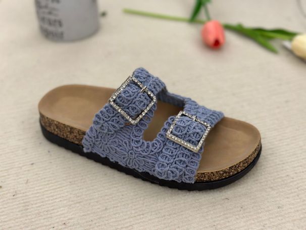 Women's Shoes Ethnic Style Double Buckle Diamond Buckle Cork Slippers Thick Soled Sandals And Slippers_vogvips.com