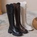 2025 Autumn Winter New Over-the-Knee V-Neck Long For Women Thick-Soled Brown British Style Height-Increasing Lace-Up_vogvips.com