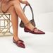 Stylish Women's Burgundy Patent Leather Pointed-Toe Mary Jane Flats - Double Buckle Studs Elegant Shoes_vogvips.com