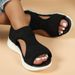 2025 Foreign Trade Summer Women's Sandals, Cross-Border Plus Size Breathable Fly-Knit Mesh Peep-Toe Thick-Soled Sandals_vogvips.com