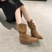 Cowhide Version ~ New Pointed Toe Western Cowboy Short Genuine Leather Chunky Heel Pull-On Slouch Martin Boots_vogvips.com