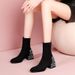 Suede Short Versatile Stretch Sock Boots Shoes For Women 2025 New Korean Style Round Toe Slim Elegant Pearl Rhinestone_vogvips.com